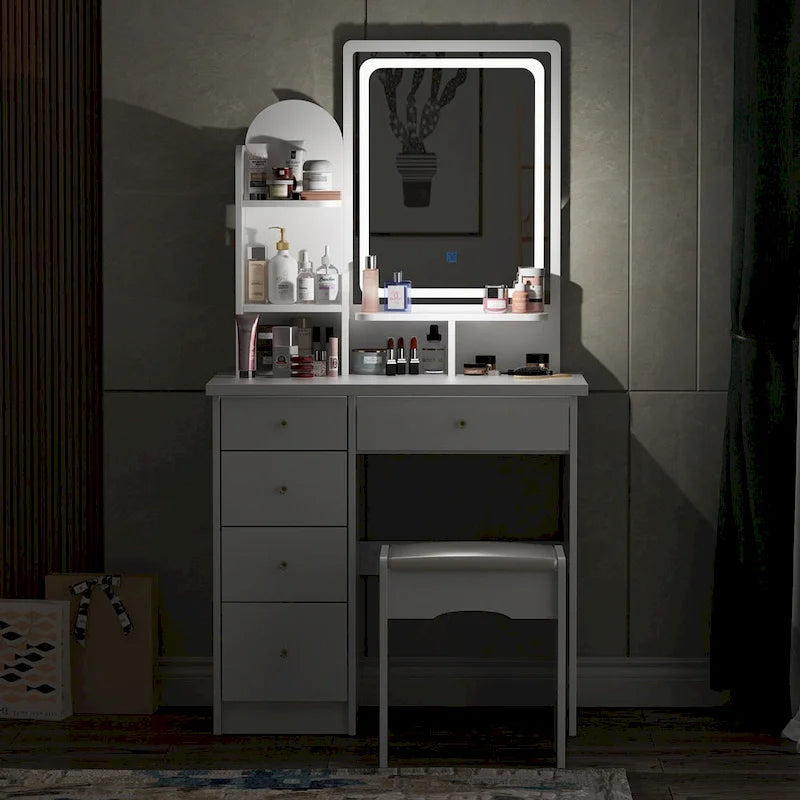 31.5  Wide Dresser Makeup Vanity With Stool and Touching Light Mirror - 31.5 W