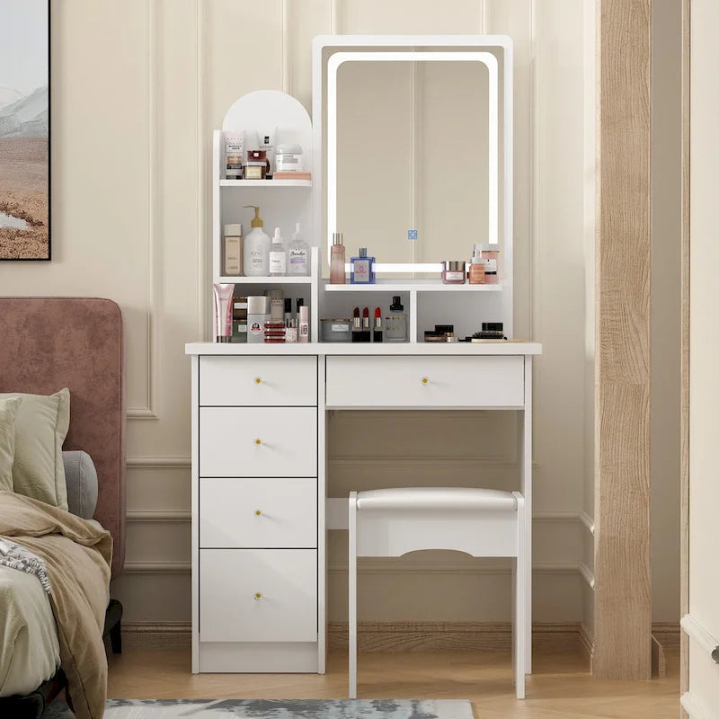 31.5  Wide Dresser Makeup Vanity With Stool and Touching Light Mirror - 31.5 W