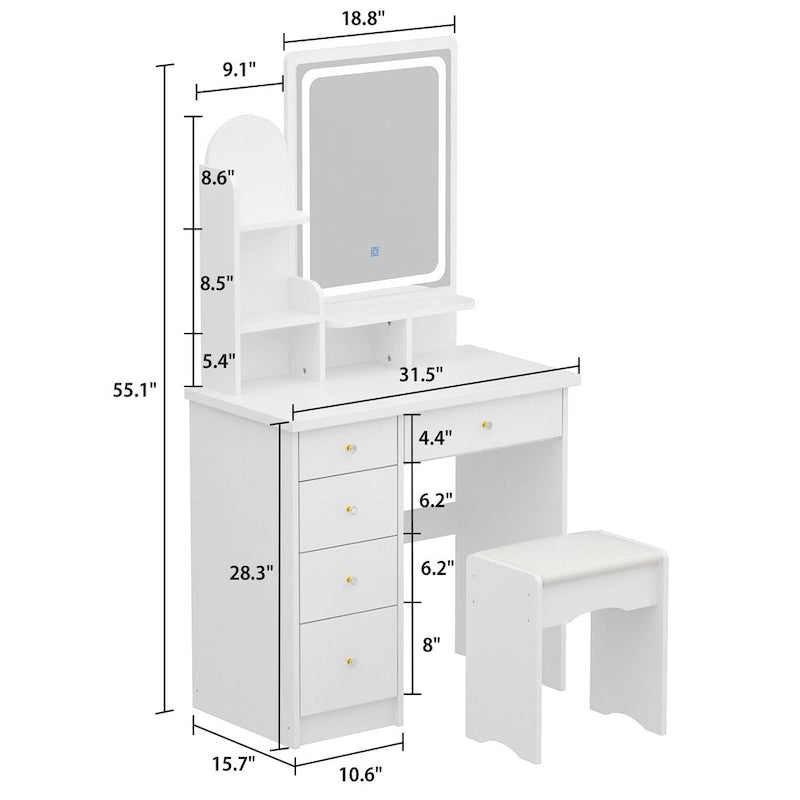 31.5  Wide Dresser Makeup Vanity With Stool and Touching Light Mirror - 31.5 W