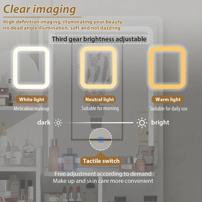 31.5  Wide Dresser Makeup Vanity With Stool and Touching Light Mirror - 31.5 W