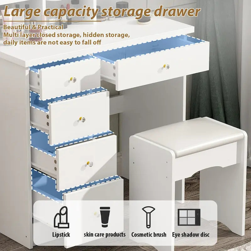 31.5  Wide Dresser Makeup Vanity With Stool and Touching Light Mirror - 31.5 W