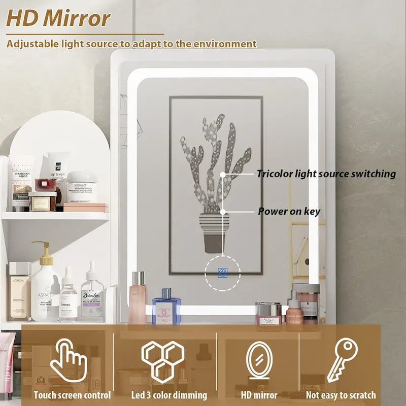 31.5  Wide Dresser Makeup Vanity With Stool and Touching Light Mirror - 31.5 W