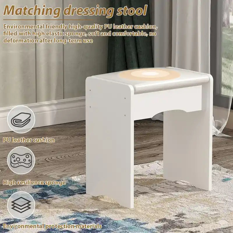 31.5  Wide Dresser Makeup Vanity With Stool and Touching Light Mirror - 31.5 W