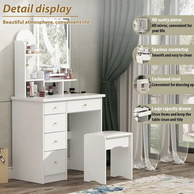 31.5  Wide Dresser Makeup Vanity With Stool and Touching Light Mirror - 31.5 W
