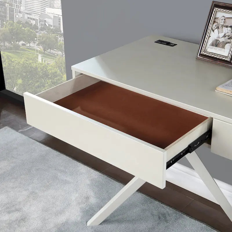 Foli Transitional 47-inch Wood 2-Drawer Desk with USBs and Power Outlets by Furniture of America