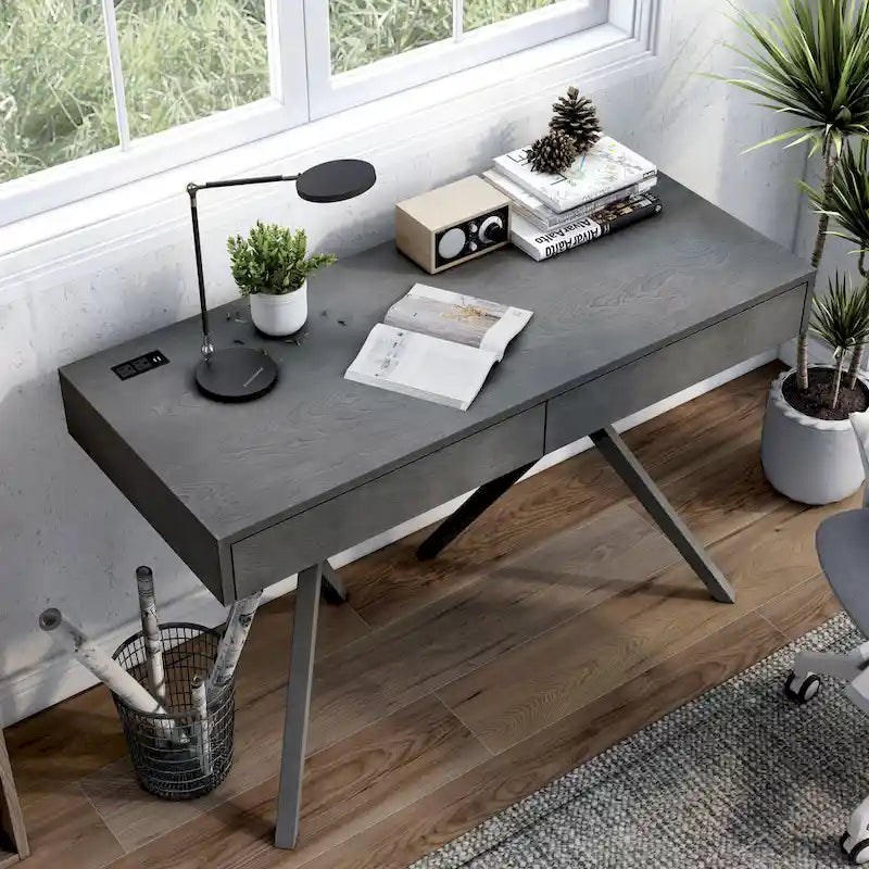Foli Transitional 47-inch Wood 2-Drawer Desk with USBs and Power Outlets by Furniture of America