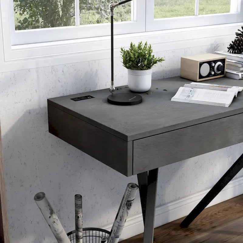 Foli Transitional 47-inch Wood 2-Drawer Desk with USBs and Power Outlets by Furniture of America