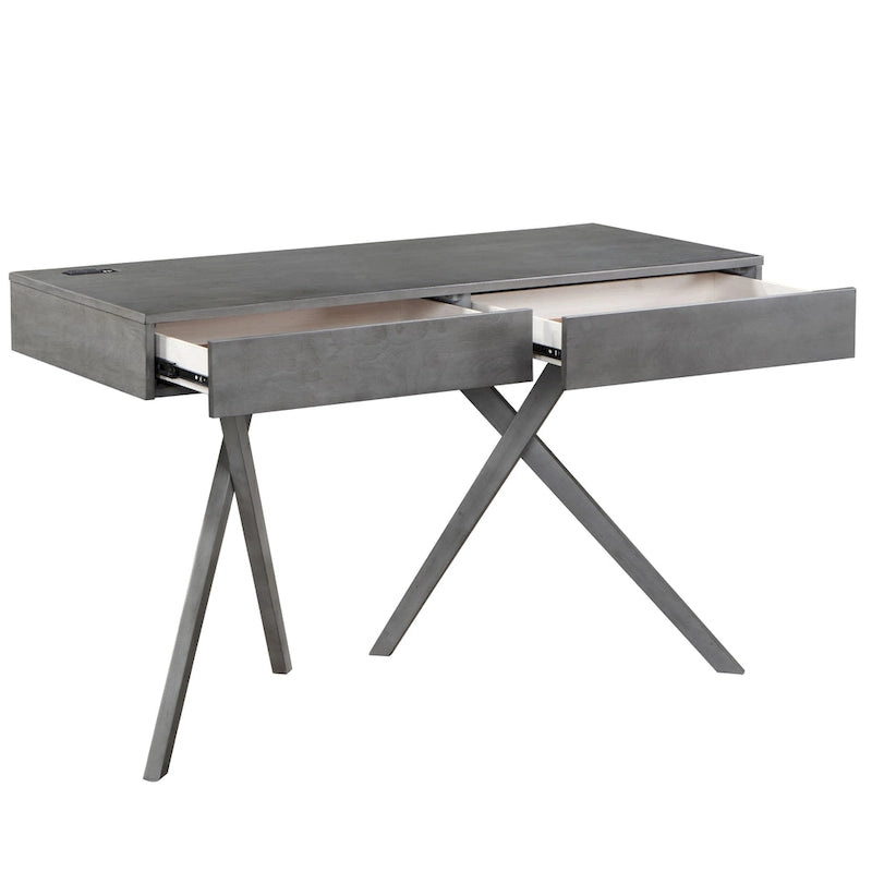 Foli Transitional 47-inch Wood 2-Drawer Desk with USBs and Power Outlets by Furniture of America