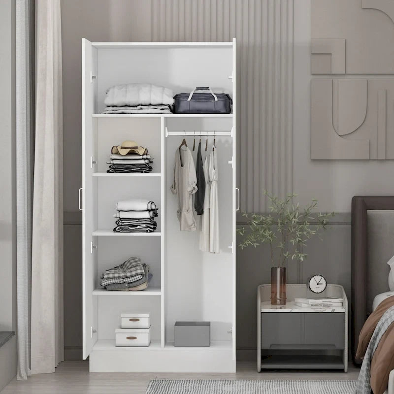 2-Door Wardrobe Armoires Freestanding Bedroom Armoire with Hanging Rod