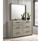 Roundhill Furniture Lenca LED Wallbed with Nightstands, Dresser, and Mirror - Weathered Gray
