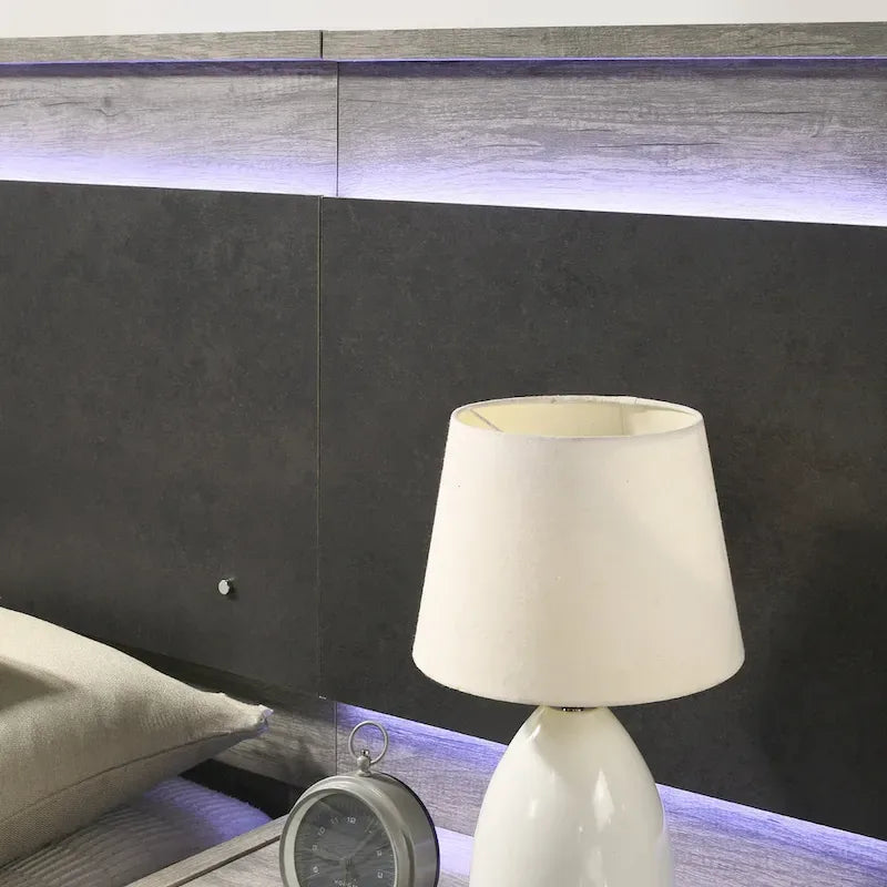 Roundhill Furniture Lenca LED Wallbed with Nightstands, Dresser, and Mirror - Weathered Gray