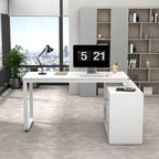Timechee 55-inch L Shaped Office Computer Desk w/ Drawers Cabinet, White