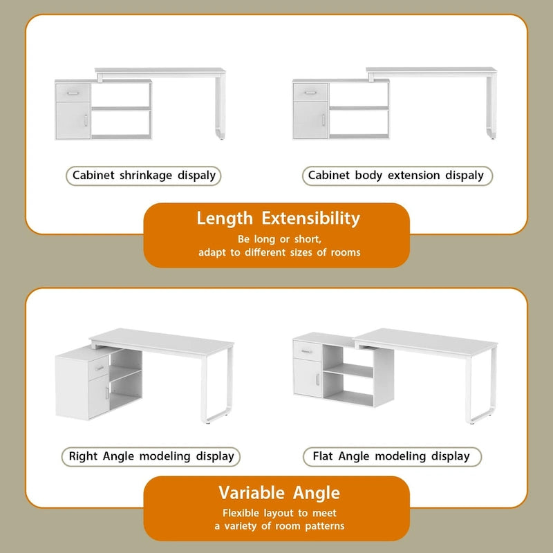 Timechee 55-inch L Shaped Office Computer Desk w/ Drawers Cabinet, White