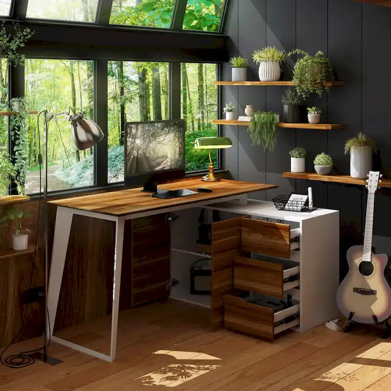 Timechee Home Office Computer Desk L-Shaped Corner Desk 54.3  Writing