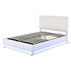 Tufted Upholstered Platform Bed with Hydraulic Storage System,Queen Size PU Storage Bed with LED Lights and USB charger