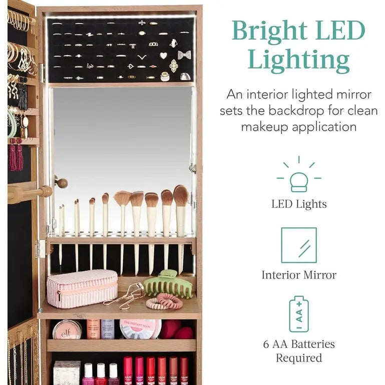 LED Mirror Jewelry Cabinet - 4.5 D x 14.5 W x 42.5 H