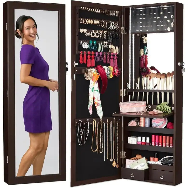 LED Mirror Jewelry Cabinet - 4.5 D x 14.5 W x 42.5 H