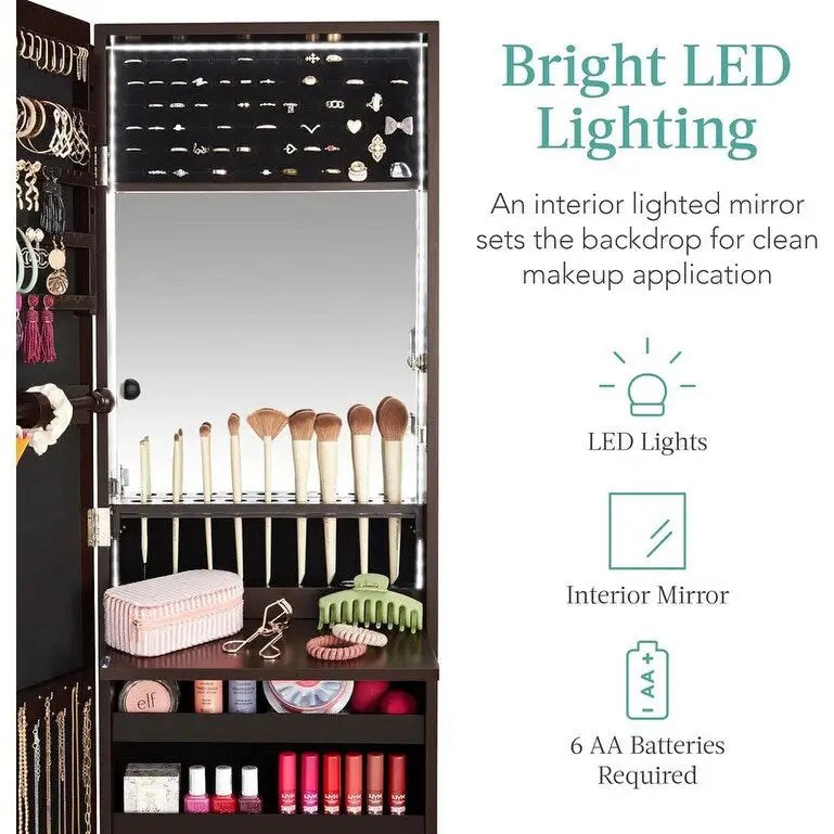 LED Mirror Jewelry Cabinet - 4.5 D x 14.5 W x 42.5 H