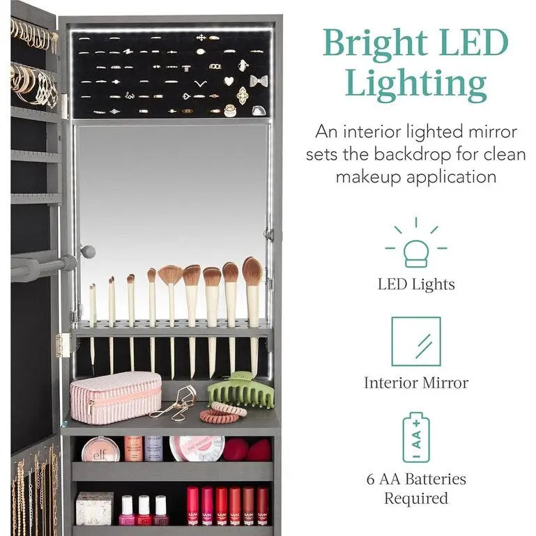 LED Mirror Jewelry Cabinet - 4.5 D x 14.5 W x 42.5 H