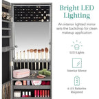 LED Mirror Jewelry Cabinet - 4.5 D x 14.5 W x 42.5 H