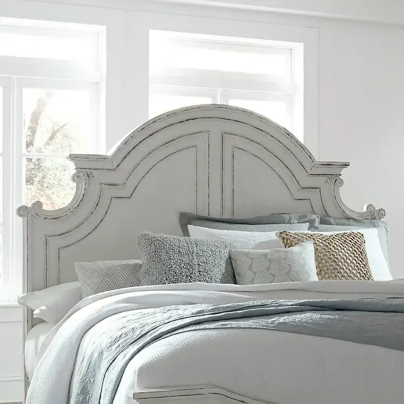 Magnolia Manor Antique White Weathered Bark California King Panel Bed