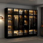 Glass Door Wardrobe Armoire Storage Closet with Light Display Cabinet