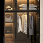 Glass Door Wardrobe Armoire Storage Closet with Light Display Cabinet