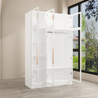Glass Door Wardrobe Armoire Storage Closet with Light Display Cabinet