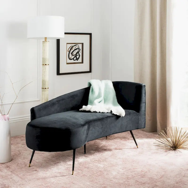 SAFAVIEH Helgrit Black/Gold Velvet Retro Glam Settee - 57.5  W x 27  D x 28  H - 58Wx27Dx28H