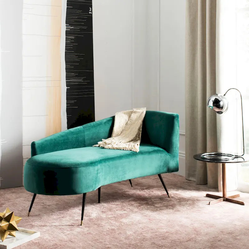 SAFAVIEH Helgrit Black/Gold Velvet Retro Glam Settee - 57.5  W x 27  D x 28  H - 58Wx27Dx28H