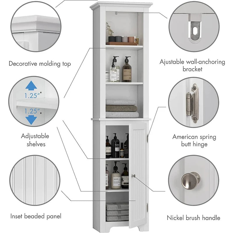 UTEX 64  Freestanding Storage Cabinet, Bathroom Tall Cabinet with Doors and Shelves, Free Standing Linen Tower