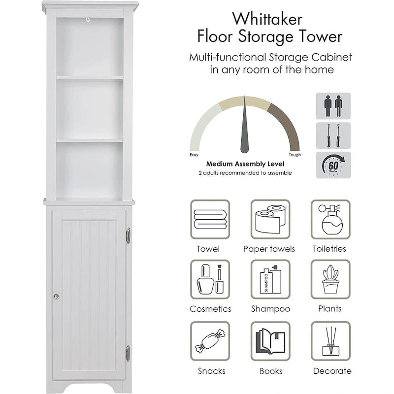 UTEX 64  Freestanding Storage Cabinet, Bathroom Tall Cabinet with Doors and Shelves, Free Standing Linen Tower