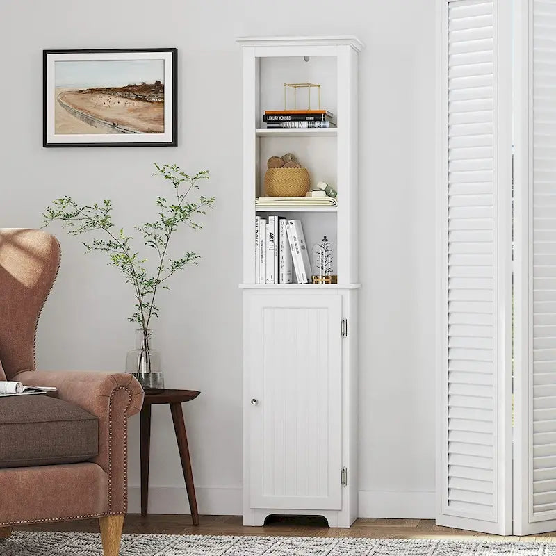 UTEX 64  Freestanding Storage Cabinet, Bathroom Tall Cabinet with Doors and Shelves, Free Standing Linen Tower