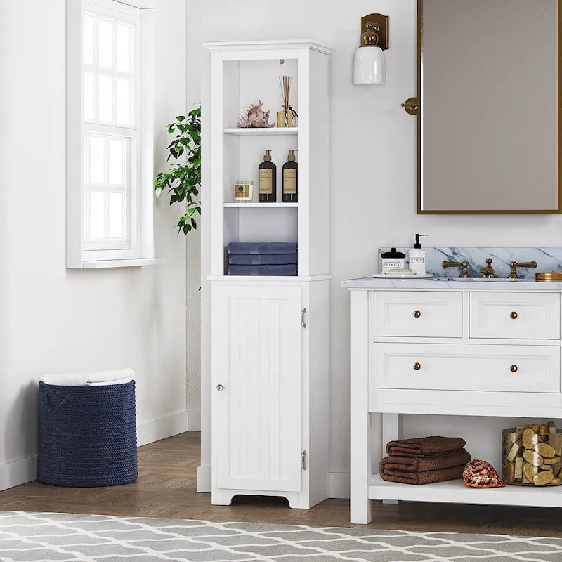 UTEX 64  Freestanding Storage Cabinet, Bathroom Tall Cabinet with Doors and Shelves, Free Standing Linen Tower