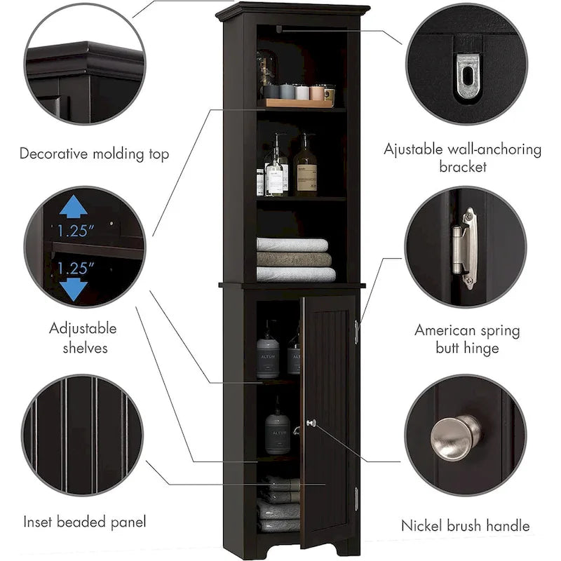 UTEX 64  Freestanding Storage Cabinet, Bathroom Tall Cabinet with Doors and Shelves, Free Standing Linen Tower