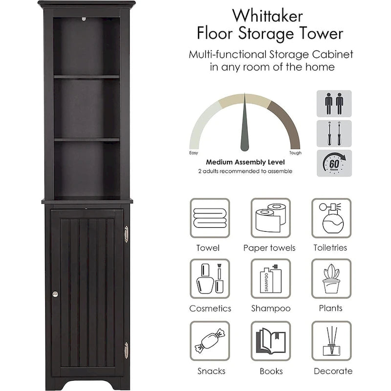 UTEX 64  Freestanding Storage Cabinet, Bathroom Tall Cabinet with Doors and Shelves, Free Standing Linen Tower