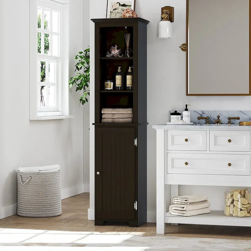 UTEX 64  Freestanding Storage Cabinet, Bathroom Tall Cabinet with Doors and Shelves, Free Standing Linen Tower