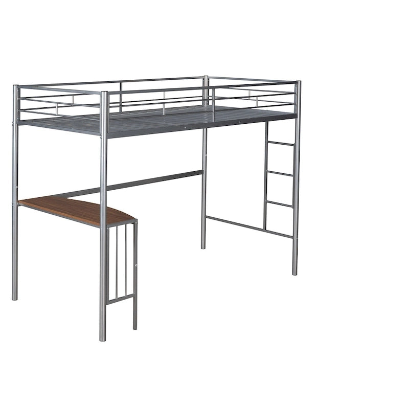 Twin Over Full Metal Bunk Bed with Desk, Ladder and Quality Slats for Bedroom, Metallic White_OLD SKU :LP000092AAK_