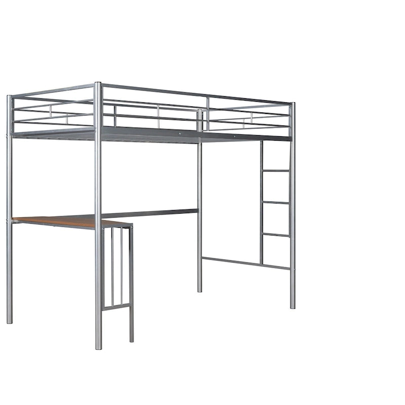 Twin Over Full Metal Bunk Bed with Desk, Ladder and Quality Slats for Bedroom, Metallic White_OLD SKU :LP000092AAK_