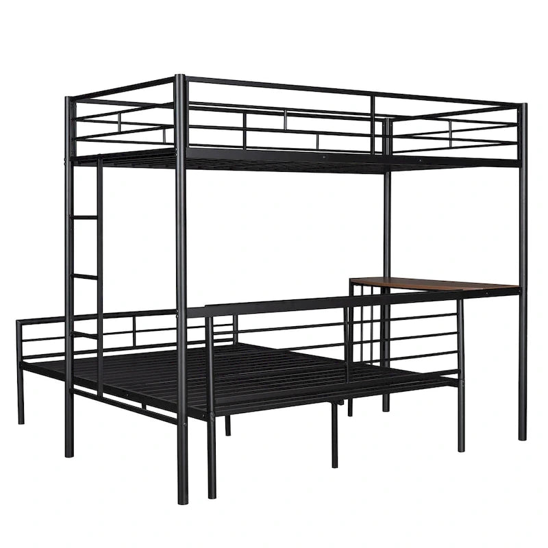 Twin Over Full Metal Bunk Bed with Desk, Ladder and Quality Slats for Bedroom, Metallic White_OLD SKU :LP000092AAK_