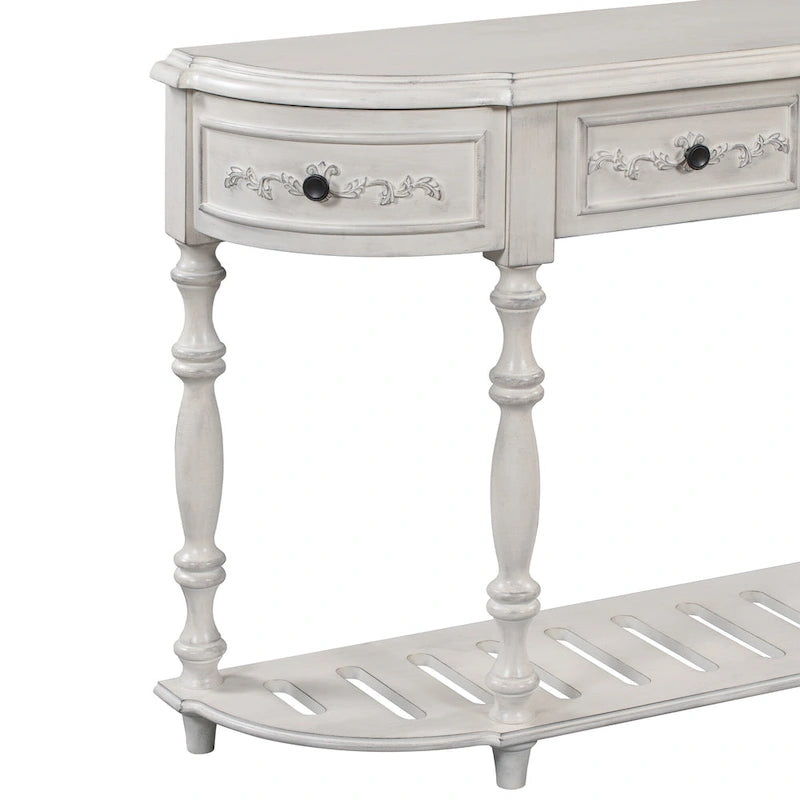 52 Modern and Contemporary Curved Console Table Sofa Table Entryway Table for Hallway Living Room with 4 Drawers and 1 Shelf