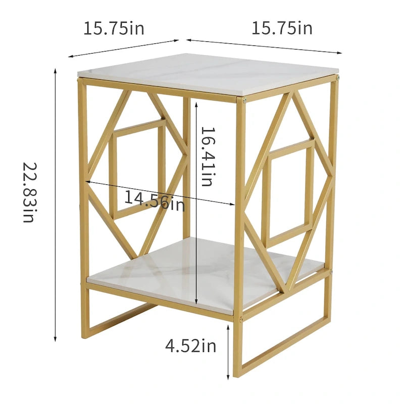 Sintered Stone End Coffee Table 2 Tier Side Table With Storage Shelf - 15.75x15.75x22.83 inch