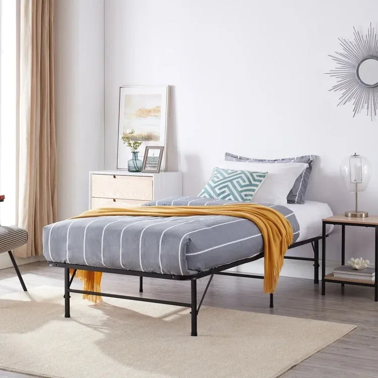 14  Foldable Metal Platform Bed Frame Mattress Foundation with Box Spring Replacement
