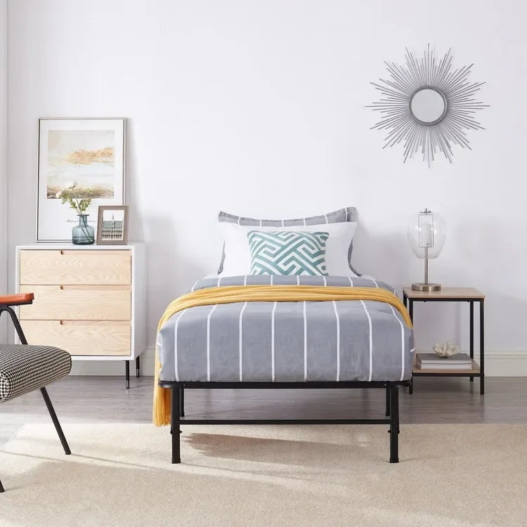 14  Foldable Metal Platform Bed Frame Mattress Foundation with Box Spring Replacement