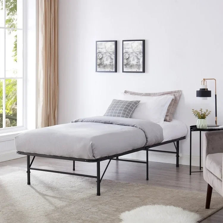 14  Foldable Metal Platform Bed Frame Mattress Foundation with Box Spring Replacement