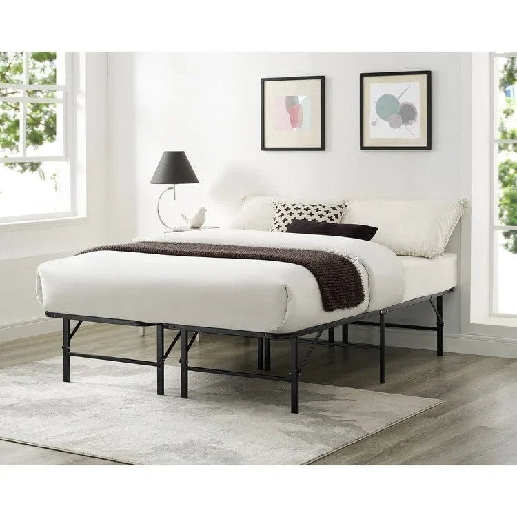 14  Foldable Metal Platform Bed Frame Mattress Foundation with Box Spring Replacement