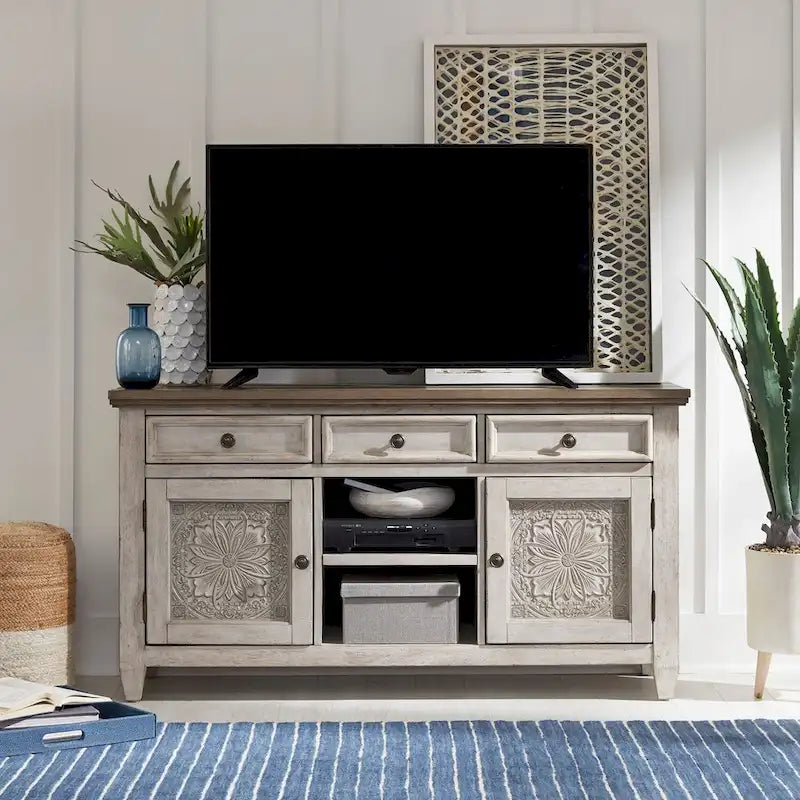 Heartland Antique White Tobacco 56 Inch Tile TV Console