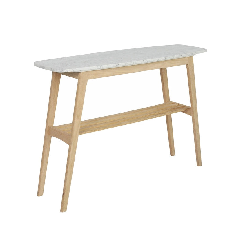 Castello 43  Rectangular Italian Carrara White Marble Console Table with Shelf - 43 L x 12 W x 31 H - 43 L x 12 W x 31 H