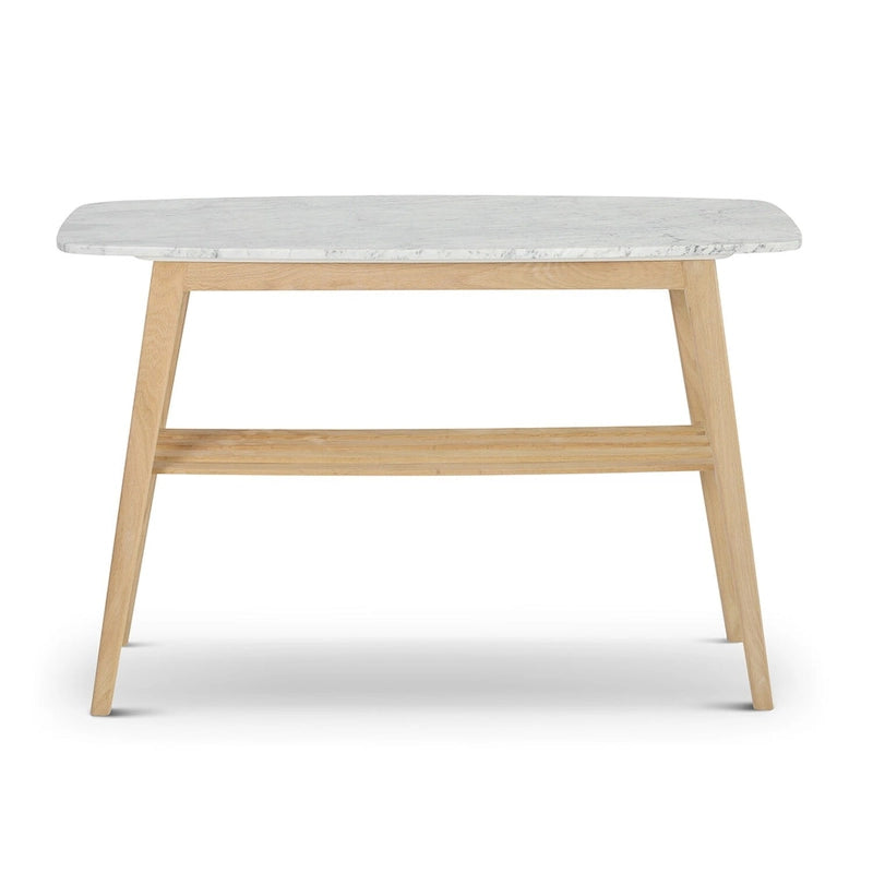 Castello 43  Rectangular Italian Carrara White Marble Console Table with Shelf - 43 L x 12 W x 31 H - 43 L x 12 W x 31 H