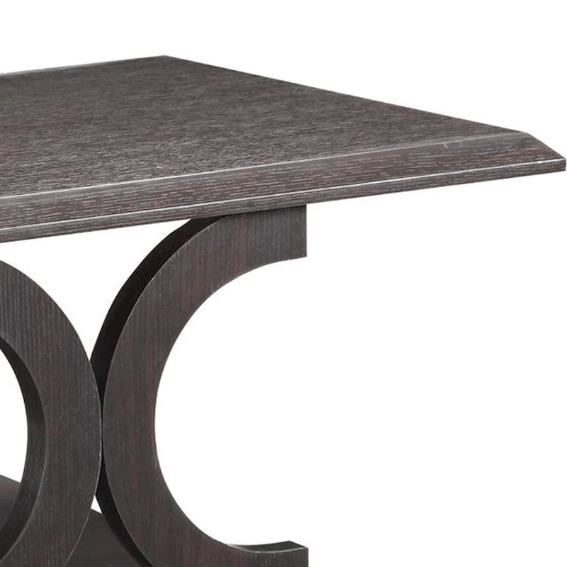 Contemporary Style C-Shaped Coffee Table With Open Shelf, Espresso Brown